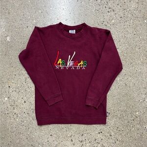 Retro Burgundy Crewneck Sweater with Las Vegas Embroidery